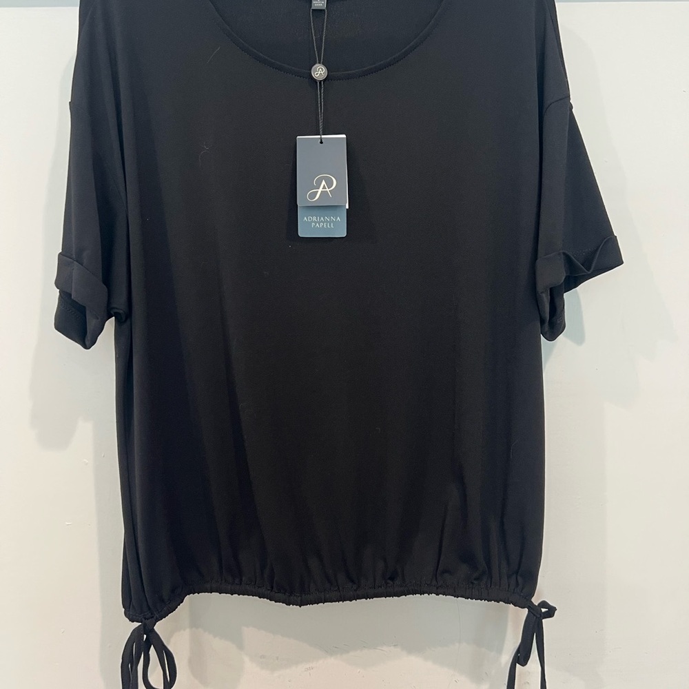 Adrianna Papell Black Tie Front Short Sleeve Tee